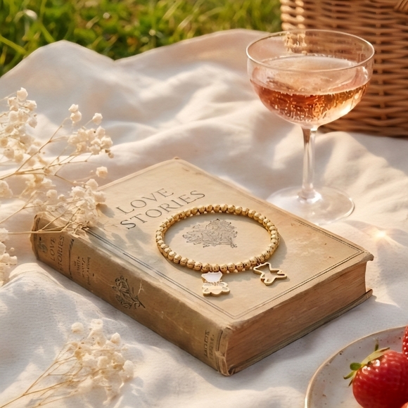 Whimsical 18K Gold Plated Stainless Steel Bear Charm Beaded Dainty Bracelet - Picture 9 of 12